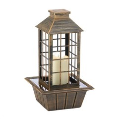 Rustic Lantern Tabletop Fountain w/ LED Flameless Candle Bronze Color Electrical