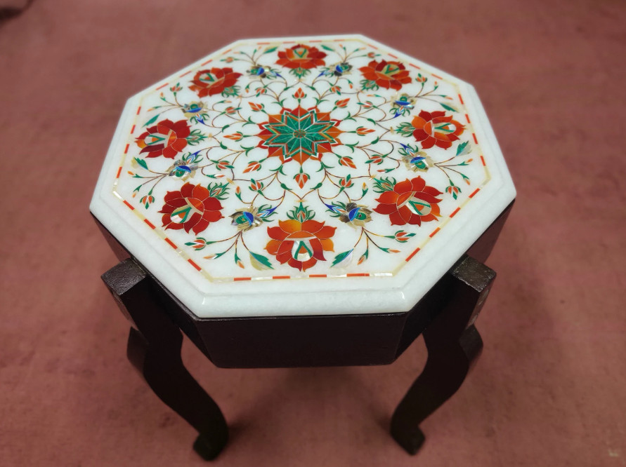 24*24 White Marble Inlay Coffee Table Top, Flower Design, living Room furniture gallery