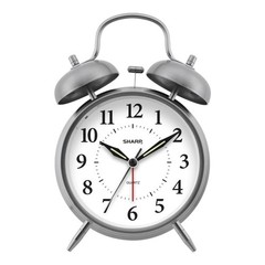 SHARP Twin Bell Quartz Analog Alarm Clock, Silver Brushed Metal, Loud Alarm, Bat