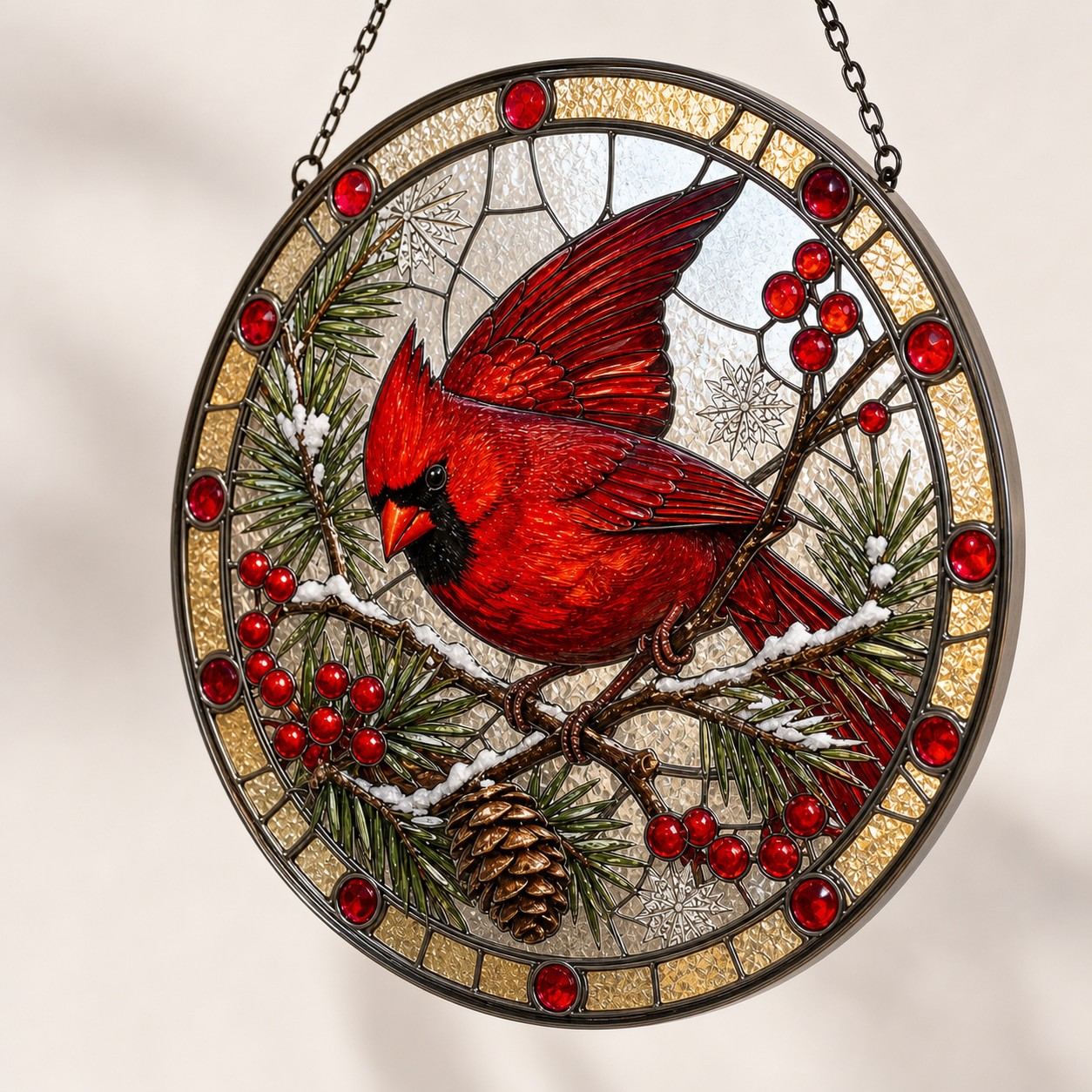 Cardinal Suncatcher Stained Glass Window Hanging Bird Lover Decor gallery
