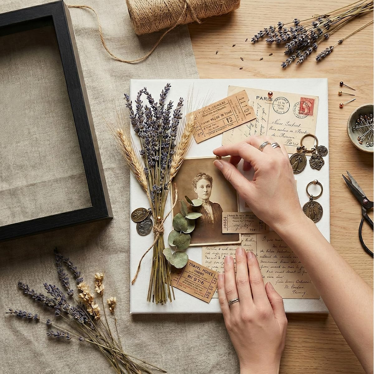 8x10 Shadow Box Frame | Soft Linen Back & Push Pins Included, Polystyrene Glass gallery