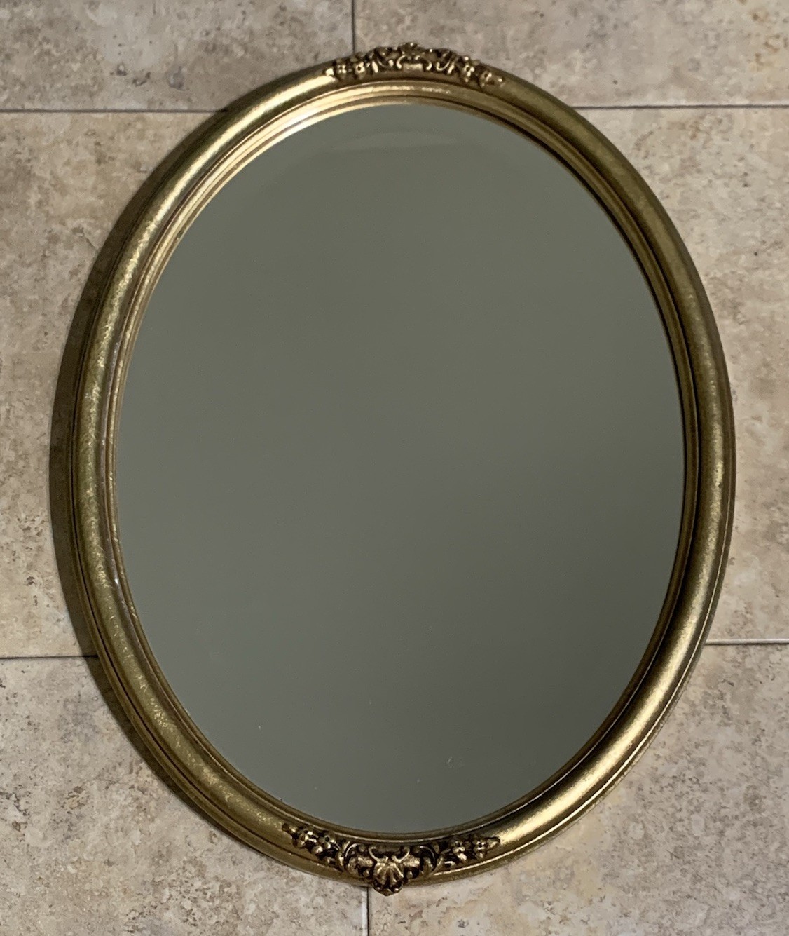 Ornate OVAL CREST Gold Contessa Oval Mirror W Gold Leaves, 17.5”, HOMCO STYLE gallery