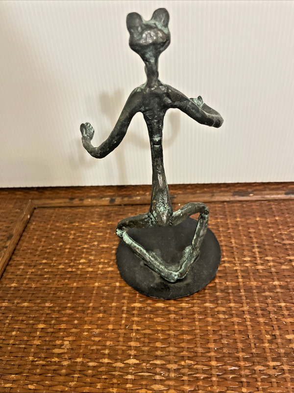 SPI Solid Brass Frog Verdigris Finish Figurine Sculpture round base 8" tall gallery