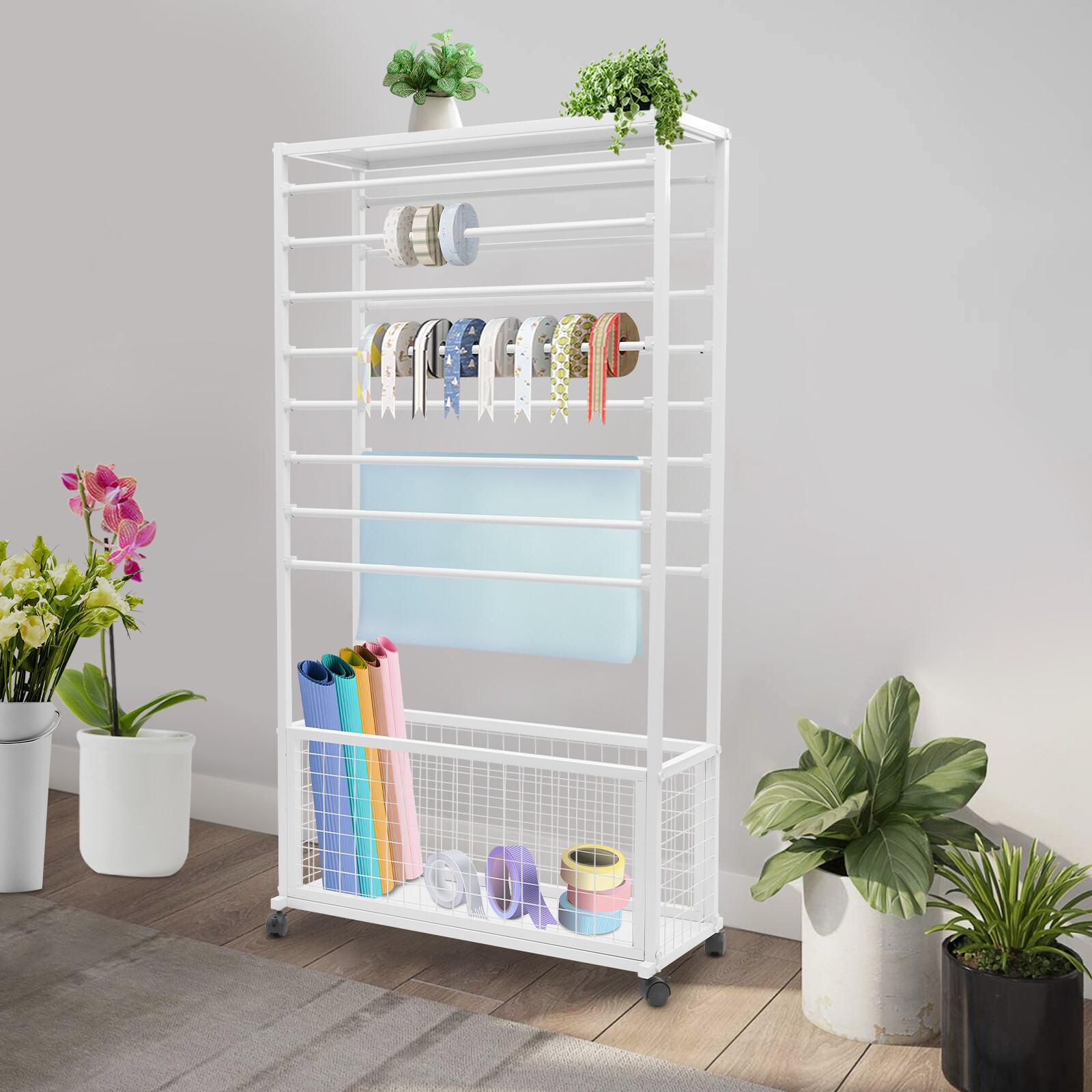 Mobile Ribbon Holder Organizer with Wheels and Ample Storage Space gallery