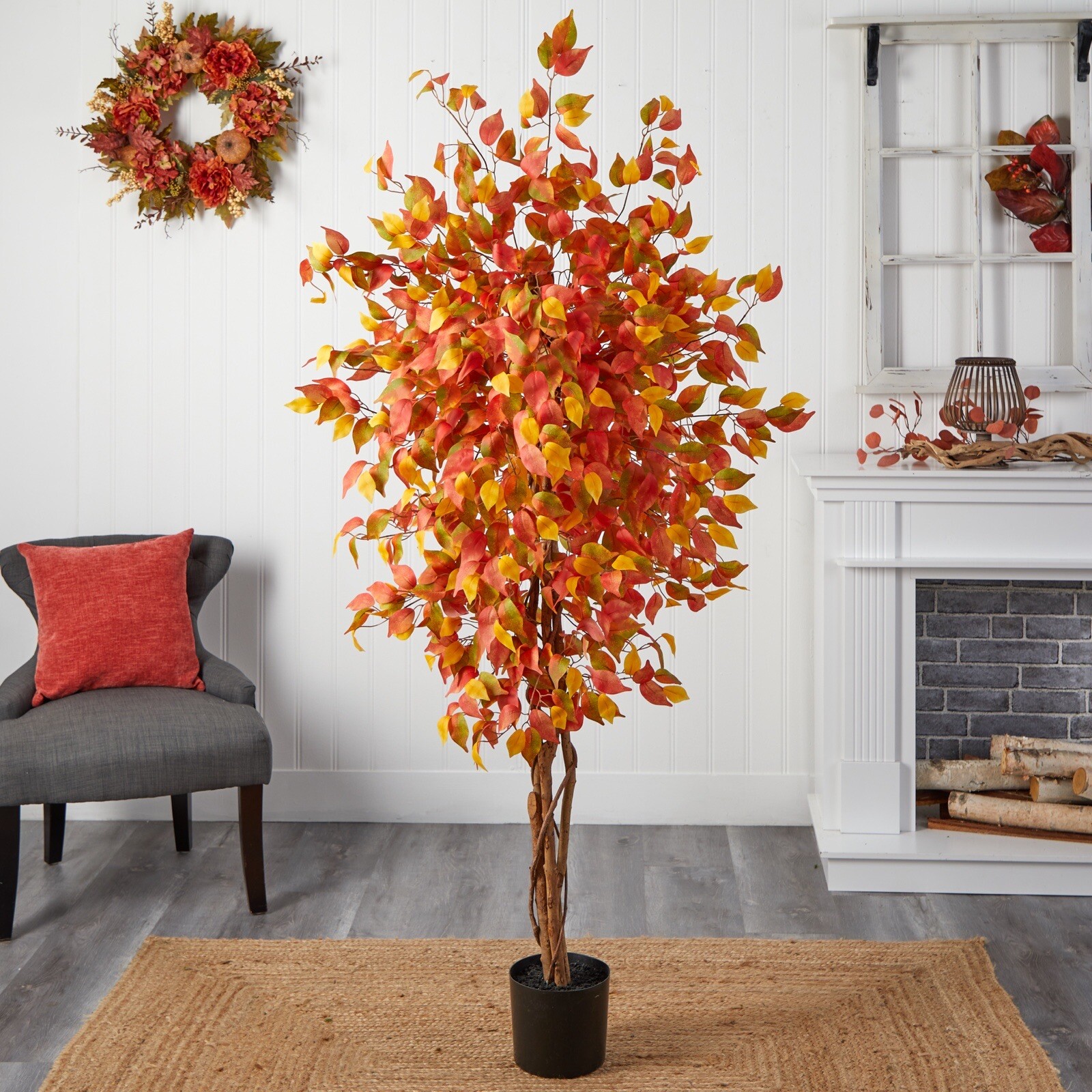6’ Autumn Ficus Fall Artificial Tree w/natural Trunk Home Garden Decor. gallery