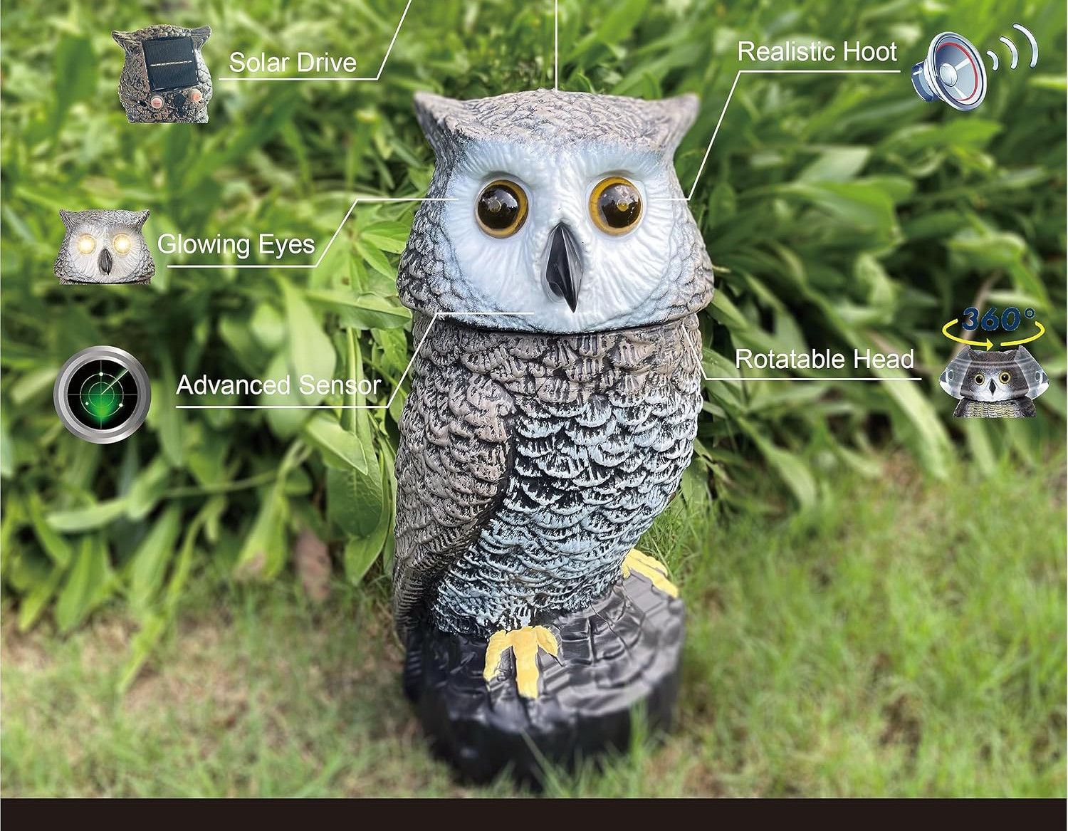 Solar Garden Owl Motion Detection Rotating Head Outdoor lawn patio Decor gallery