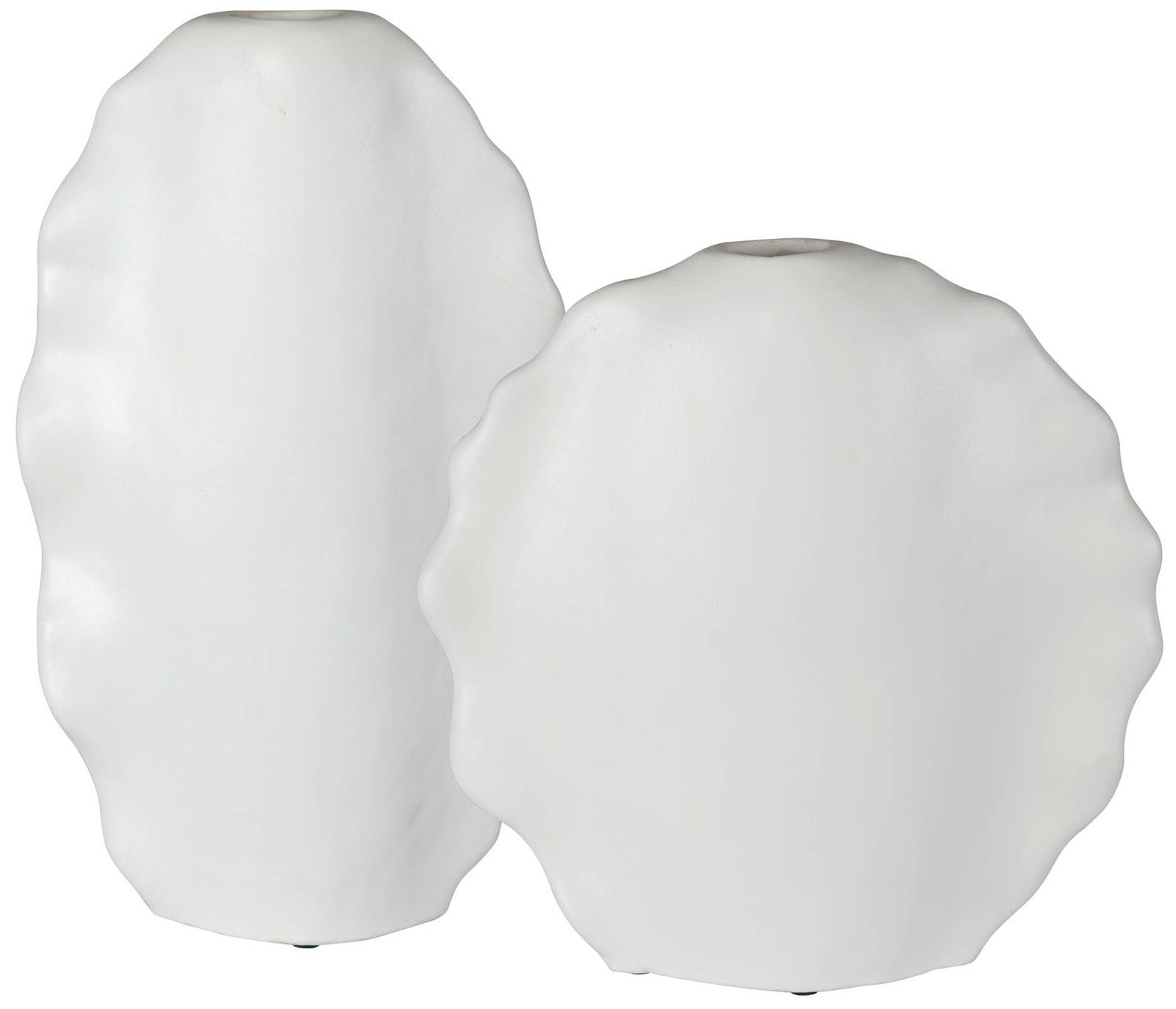 Uttermost Ruffled Matte White Glaze Ceramic Vases Set of 2 gallery