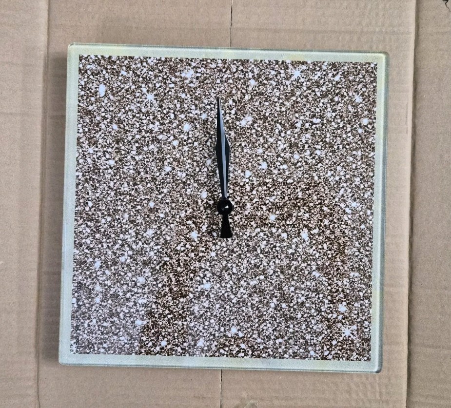 Modern Square Analog Wall Clock Quartz Non-Numeric Marks Brown White gallery