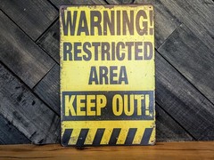 Warning Restricted Area Keep Out Sign – Vintage Hazard Safety Decor – 8 x 12 in
