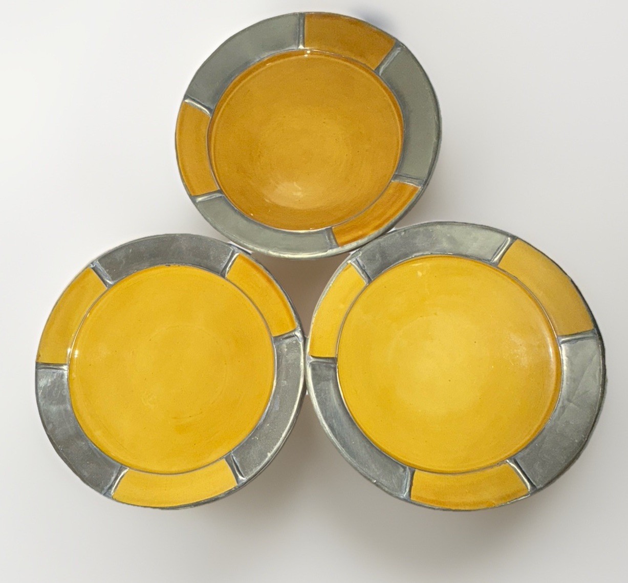 Moroccan Safi Earthenware Yellow Set Of 3 Serving 10”Platter With Silver Nickel gallery