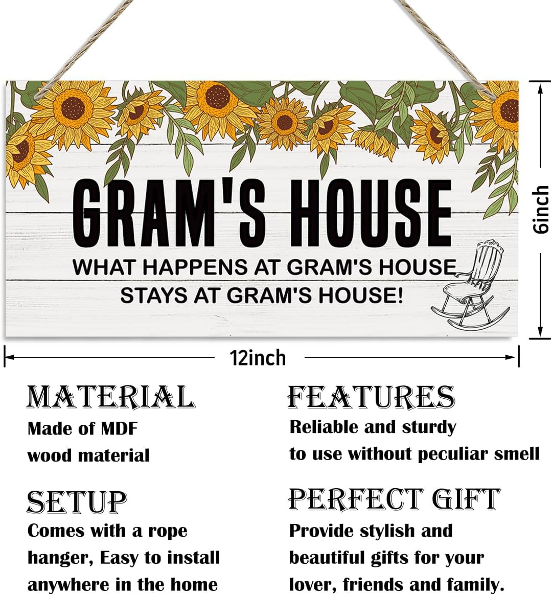 Rustic Gram'S House Decor Sign, Sunflower Sign, Hanging Decorative Wood Plaque, gallery