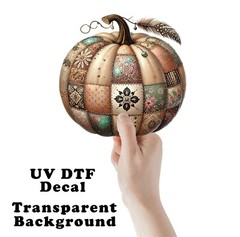 Boho Patchwork Pumpkin Fall UV DTF Transparent Sticker / Decal