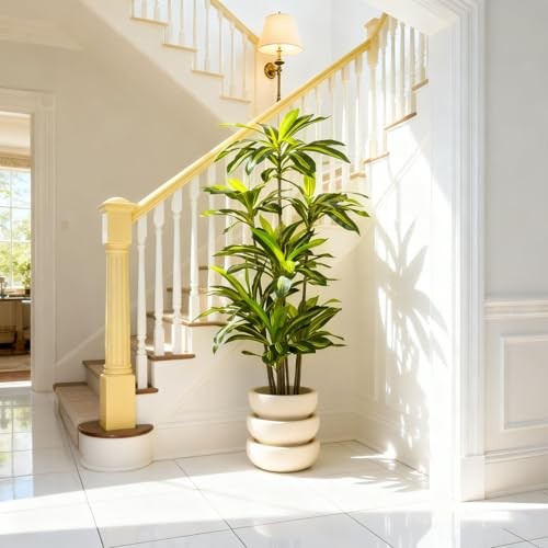 Artificial Dracaena Tree 6FT - Fake Tree with Black Planter - 6ft Dracaena 6ft gallery
