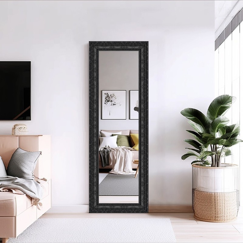 Mirror and Frame Meter Rectangular Wall Mirror Black Finish Ornate Style gallery
