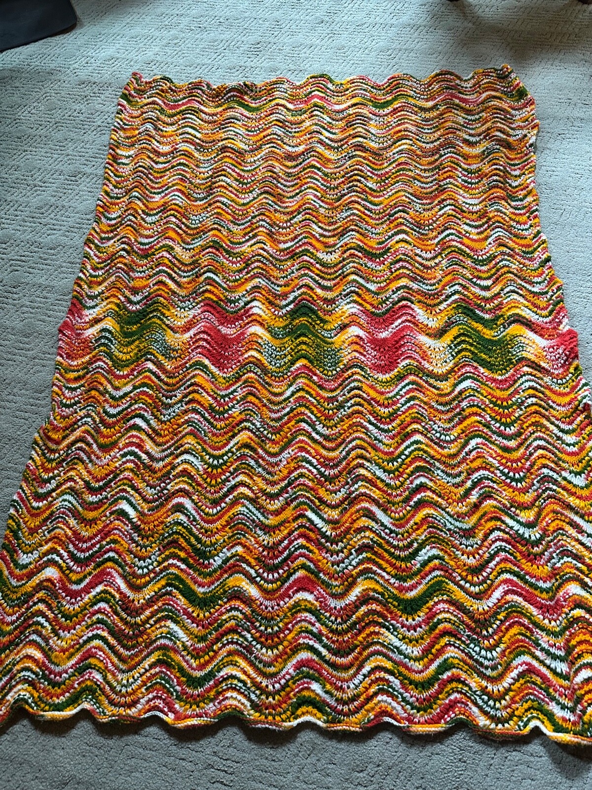 Handmade Crochet Chevron Pattern Blanket Afghan Fall Colors Scallop 63" X 43" gallery