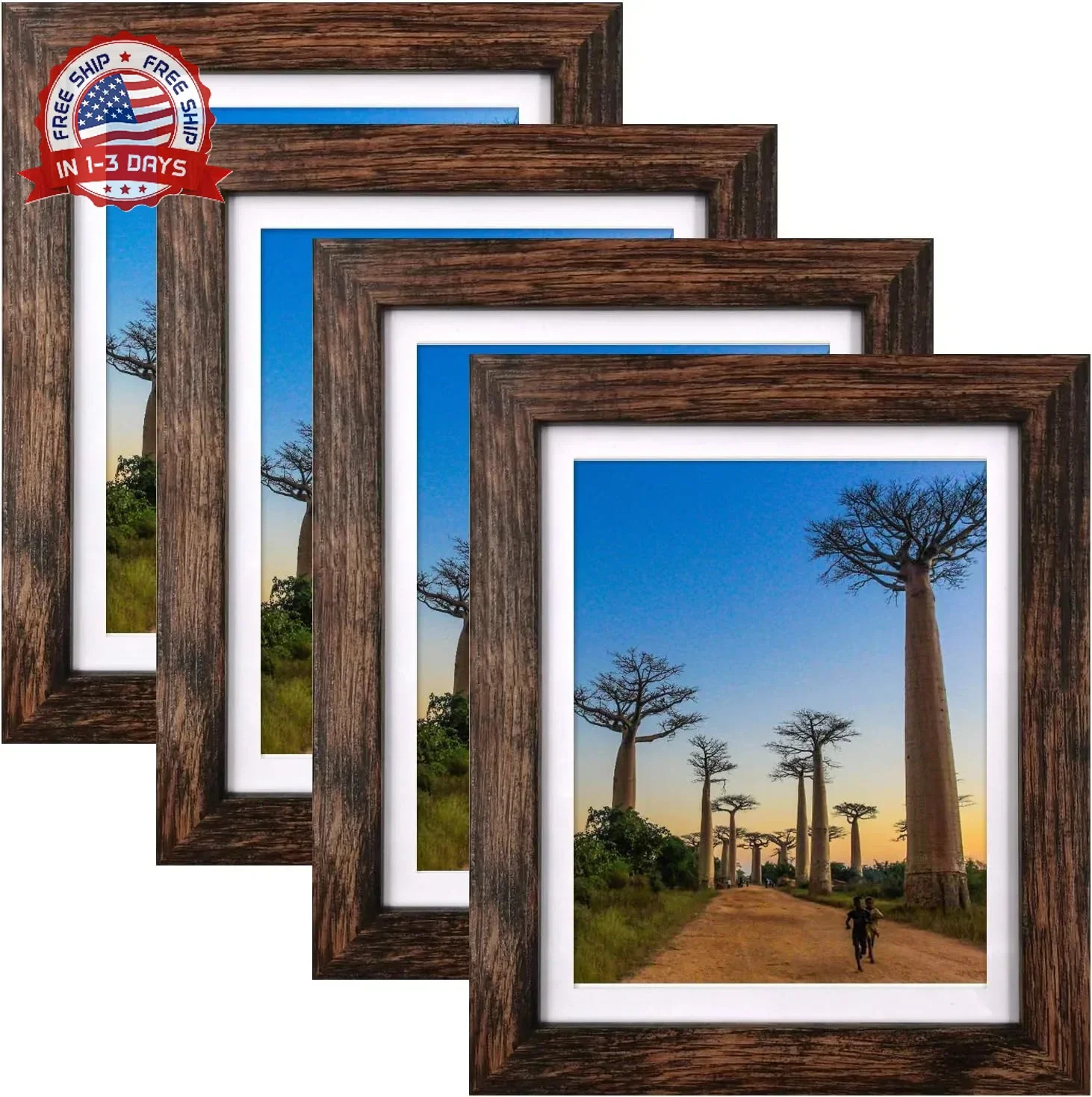 8x10 Picture Frames Rustic Brown Engineered Wood 4 Pcs for Wall Tabletop gallery