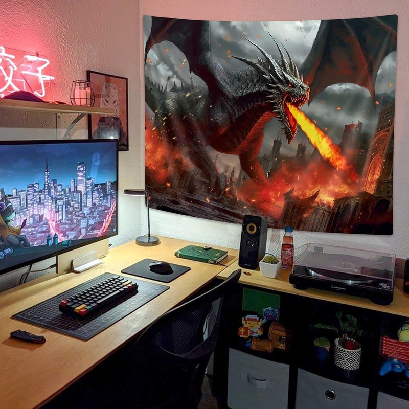 Versatile Polyester Tapestry with Medieval Dragon Theme - Multiple Sizes gallery