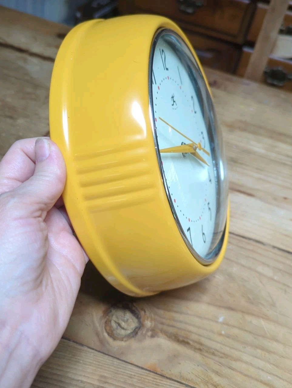 Infinity Wall Clock Retro Round Metal Saffron Yellow Silent Quartz Movement gallery