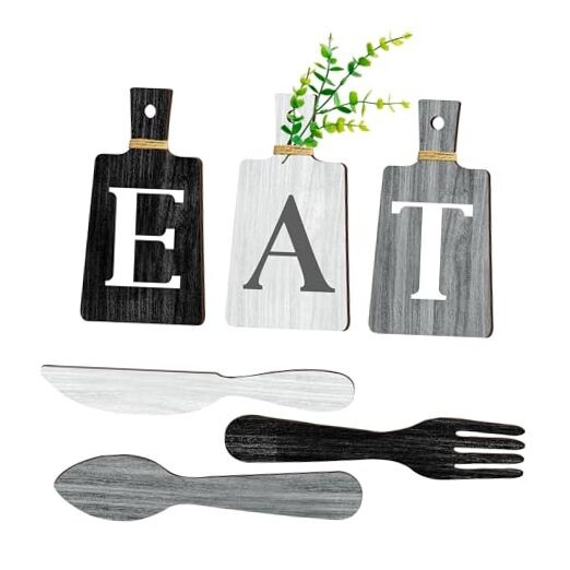 6 Piece Kitchen Decor Chopping Board Eat Sign Black, white and gray simple gallery
