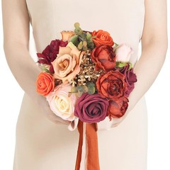 1Pc Burnt Orange Terracotta Fall Wedding Bouquets, Bridesmaids, Bride, Prom