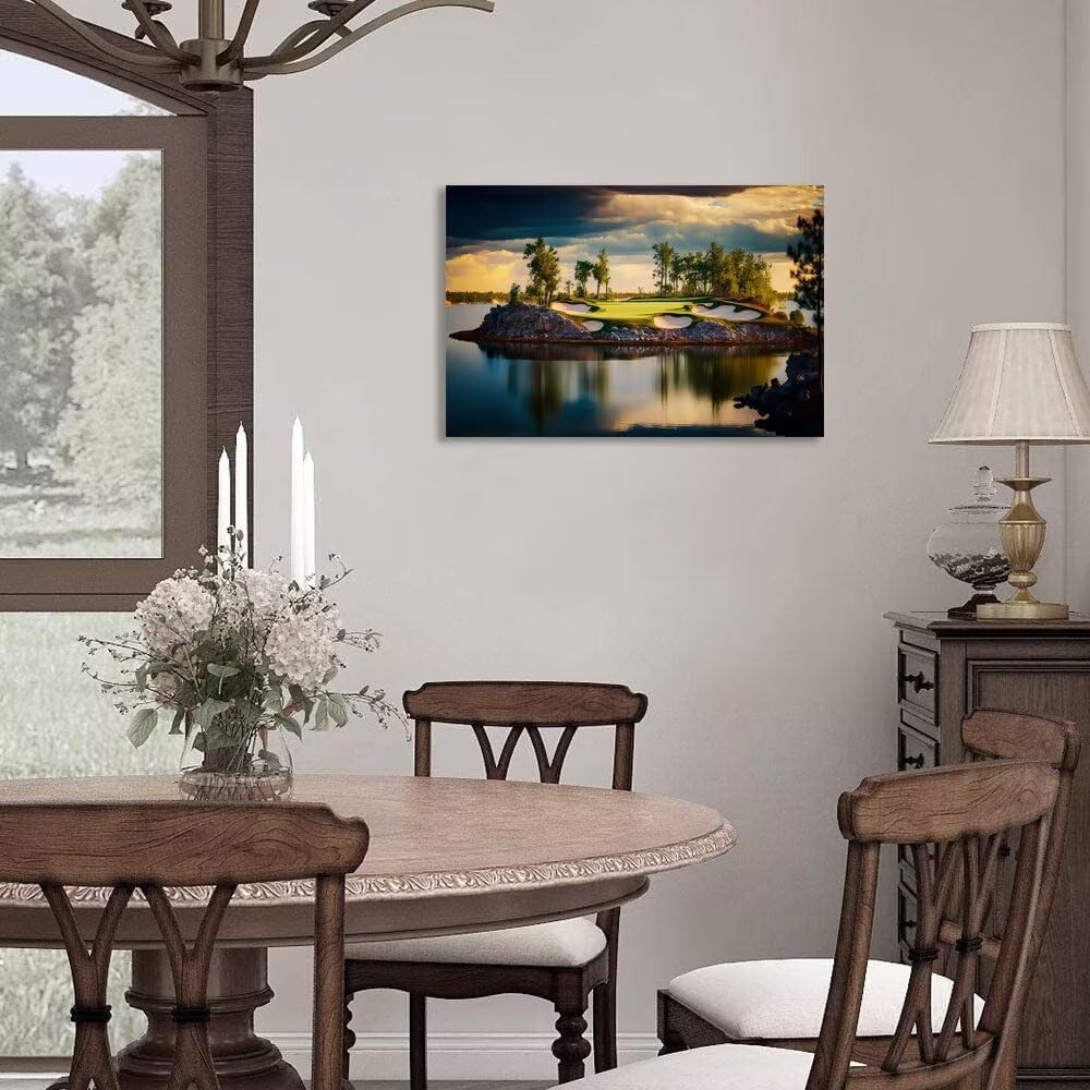 chenchenArt Sunset Landscape Golf Course Wall Art Picture Golf Course Wall Decor gallery