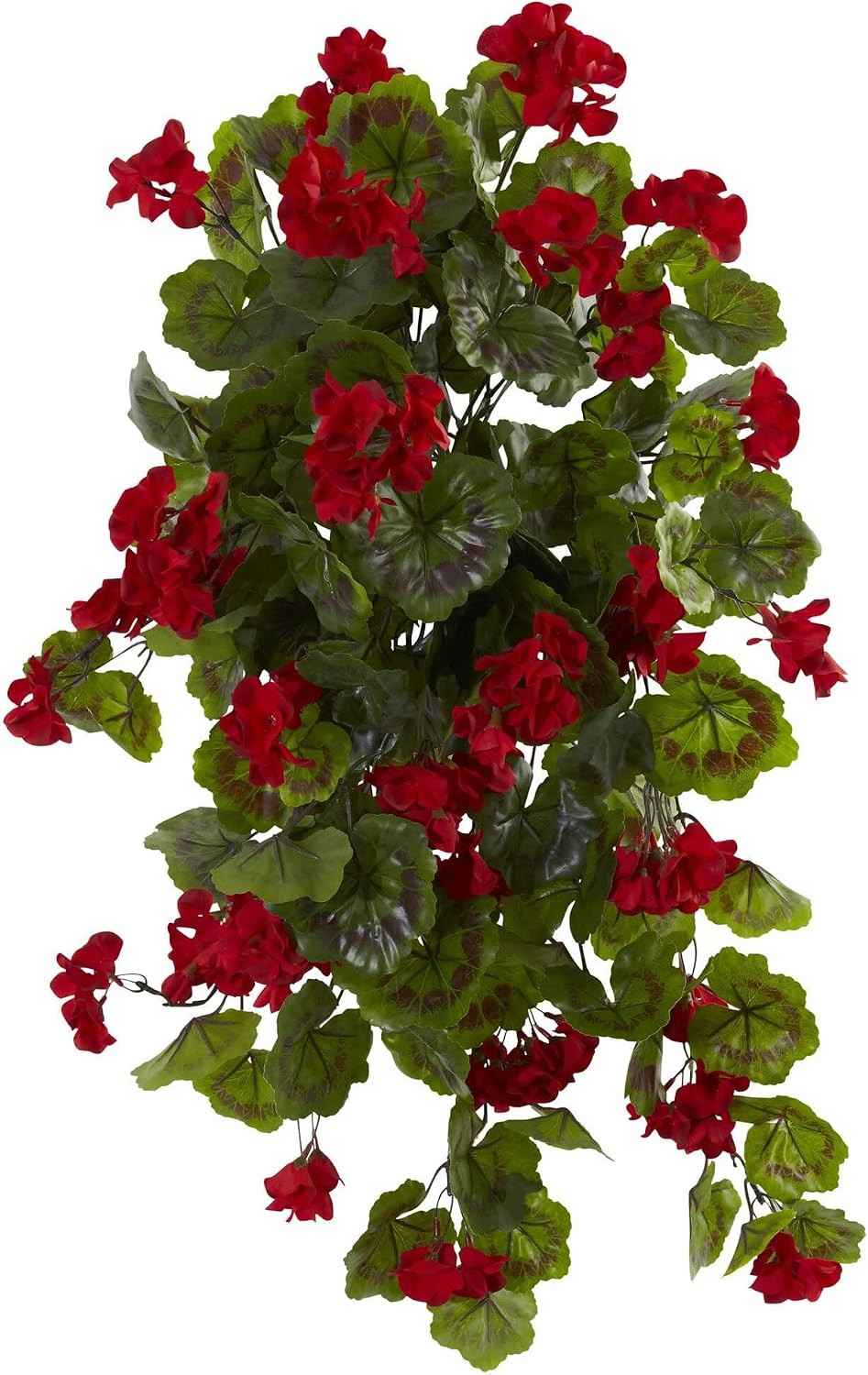 29in. UV Resistant Geranium Artificial Hanging Plant, Red Flowers with Green gallery