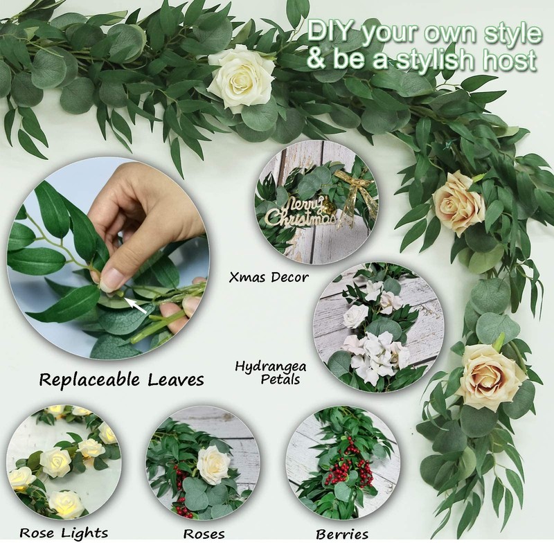 2 Pack Artificial Eucalyptus Garland Each 6.5 FT Faux Greenery Garland for We... gallery