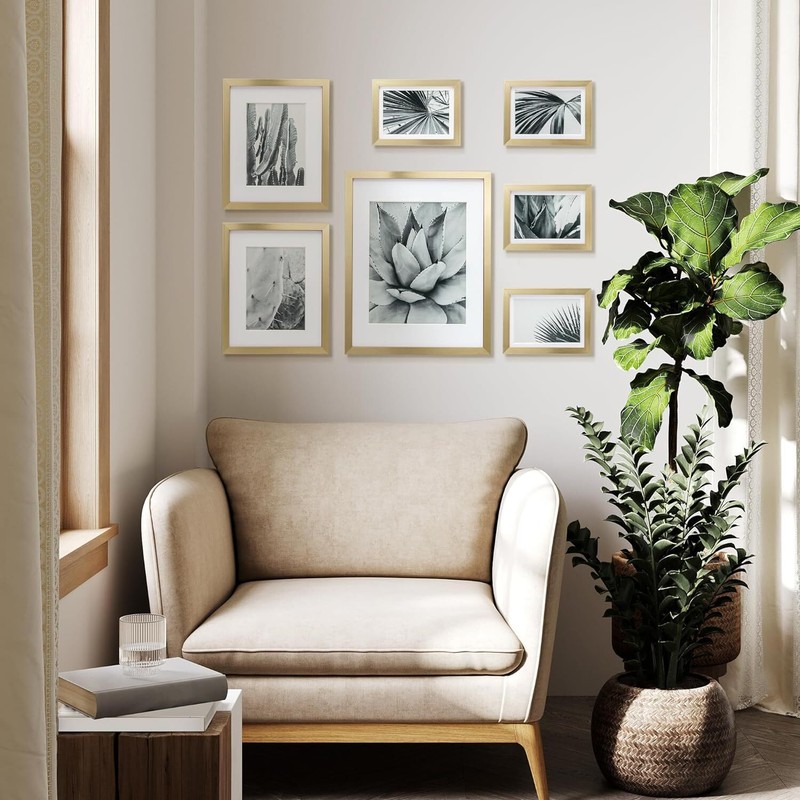 7 Pack Gold Gallery Wall Picture Frames Sets With Decorative Botanic gallery