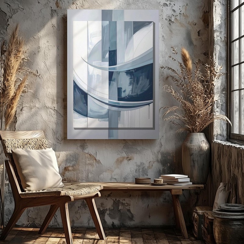 Modern Abstract Canvastranslucent Gray And Blue Curved Forms Wall Art gallery
