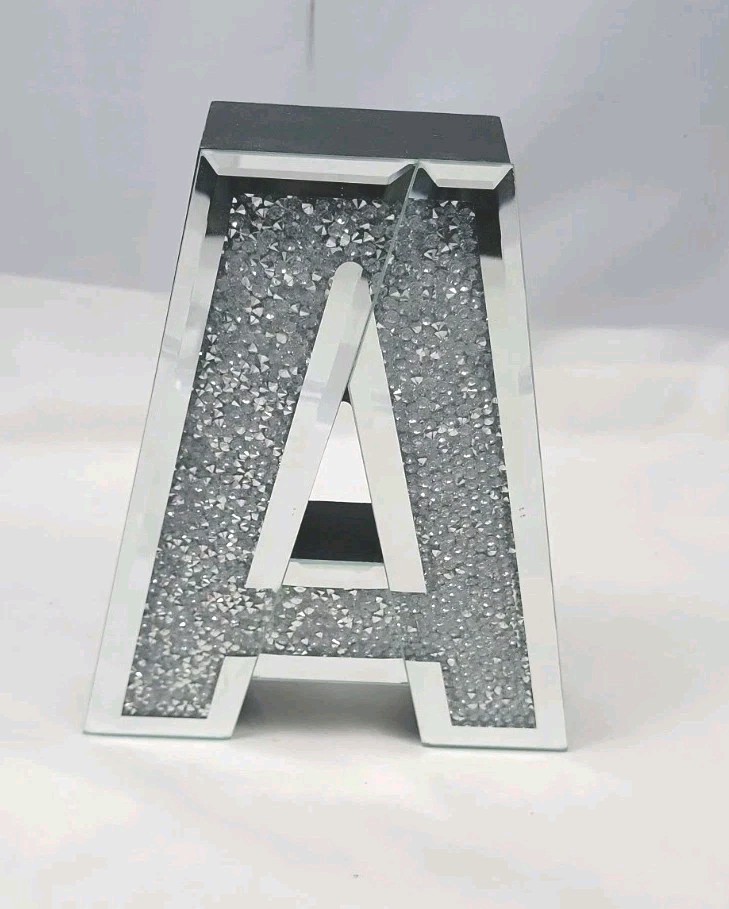 Mirrored Letter A Rhinestone Crystala Monogram Silver Bling Wall Or Shelf Decor gallery
