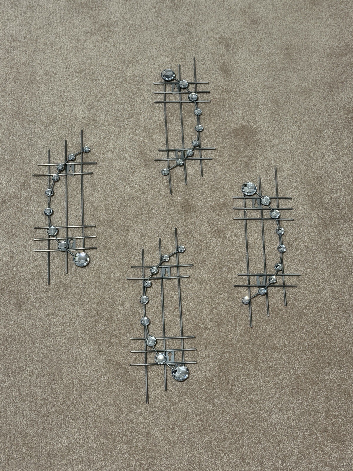 Modern Abstract Metal Wall Sculpture Set of 4 w/ Clear Crystal Accents gallery