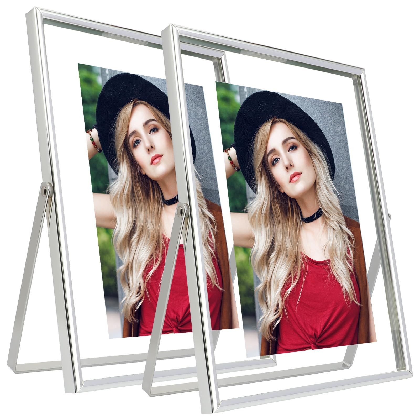 2 PCS Silver 6x8 Inch Vertical Floating Frame Tabletop Fits 5x7/4x6/3x5 In gallery
