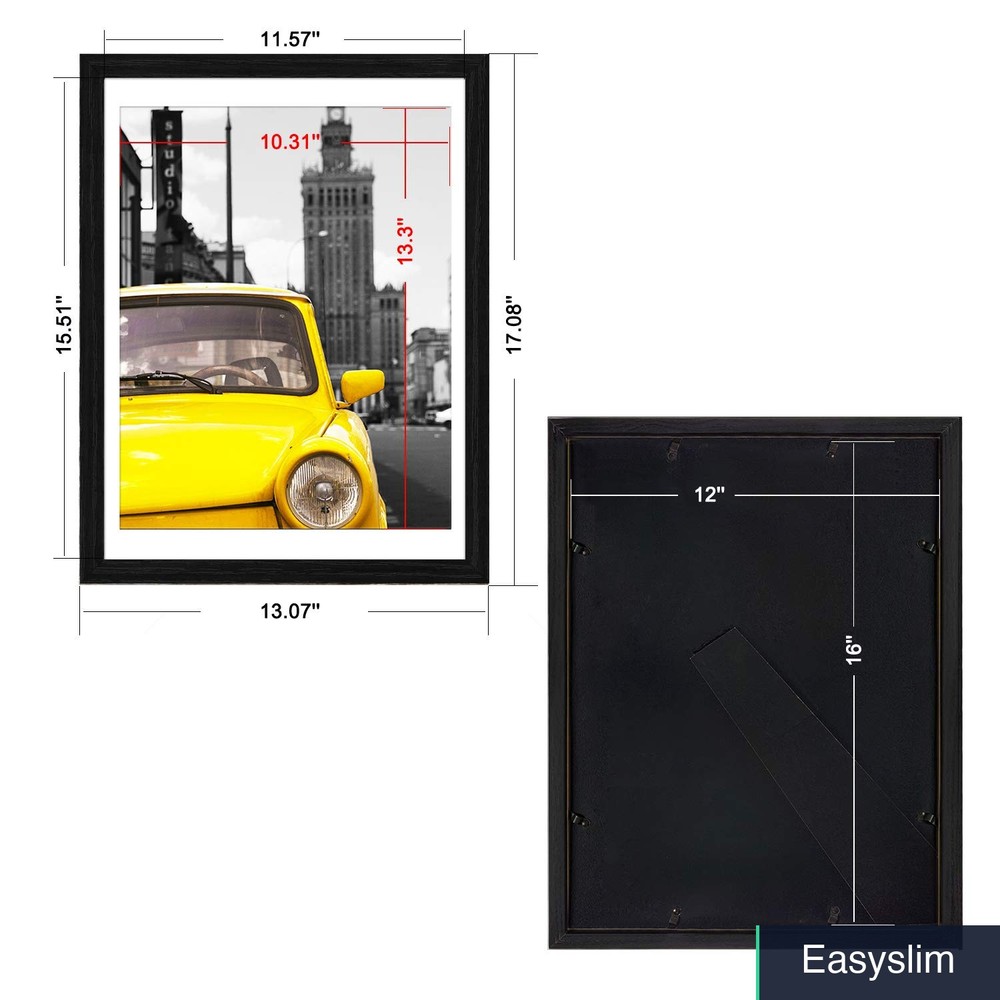 Picture Frame 12 x 16 Inch Black Solid Wood Modern with Mat