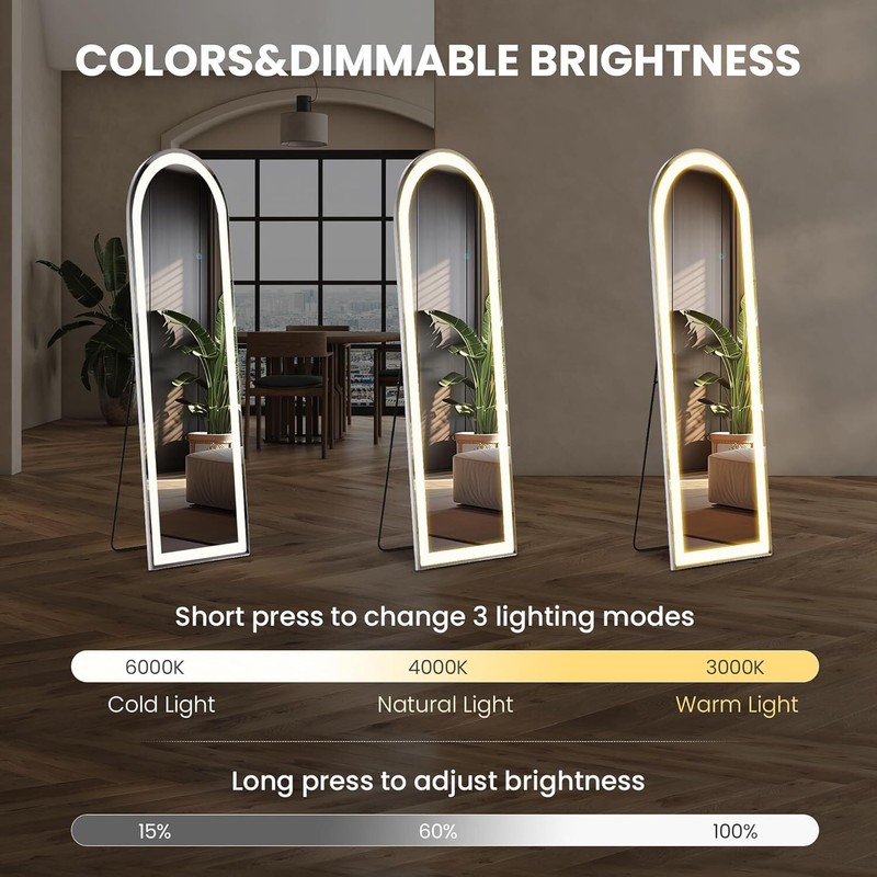 Mirror Full Length Standing Mirror with LED Lights Lighted Floor Standing Mirror gallery