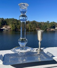 Crystal candlestick DePlomb hammered tray and pewter goblet set eclectic decor