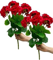 2PCS 18” Artificial Geraniums Silk Flowers Plants Home Outdoor Decor Ruby Red