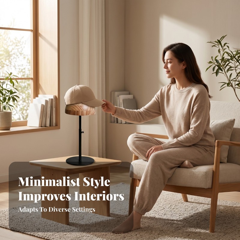 Adjustable Hat Display Stand Hemispherical Support Wooden Hat Stand gallery