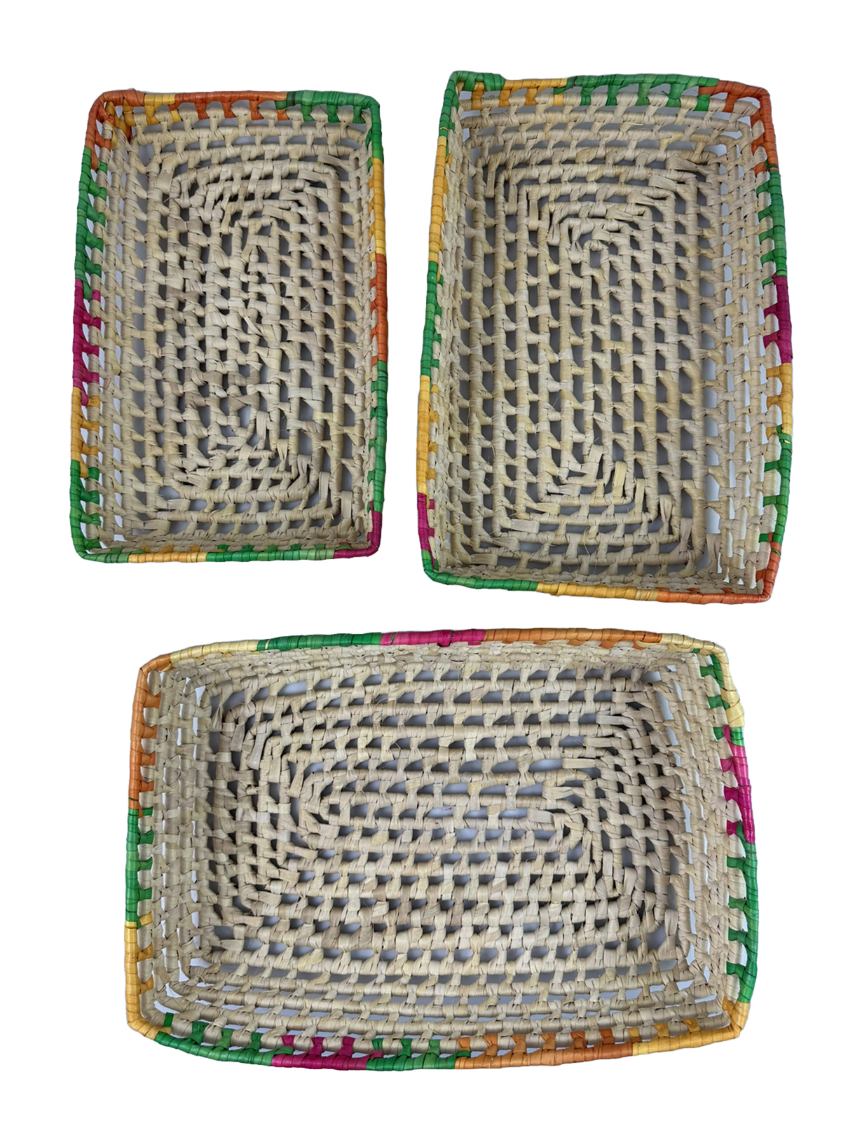 Nesting Woven Raffia? Baskets Rectangular Casserole Colorful Fiesta Set of 3 gallery