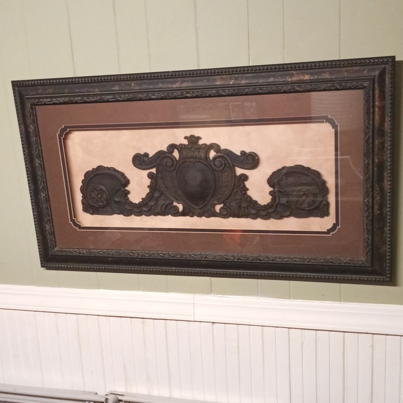 Framed Decorative Scrollwork Print Wall Art, Brown Black Beige, Horizontal gallery