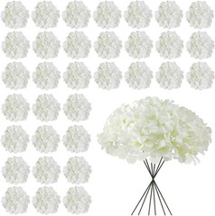 Bulk White Artificial Hydrangea Flowers, 30 Pcs Faux Silk Heads with Stems