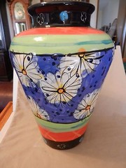 Multi-colored Ceramic Vase Flower Designs Modernism Blue, Orange Green, Black