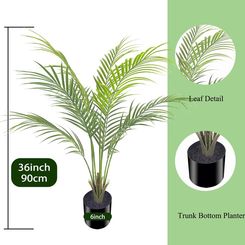 2 Pack 3ft Single Stem Artificial Areca Palm Tree, Fake Tropical Indoor Outdoor gallery