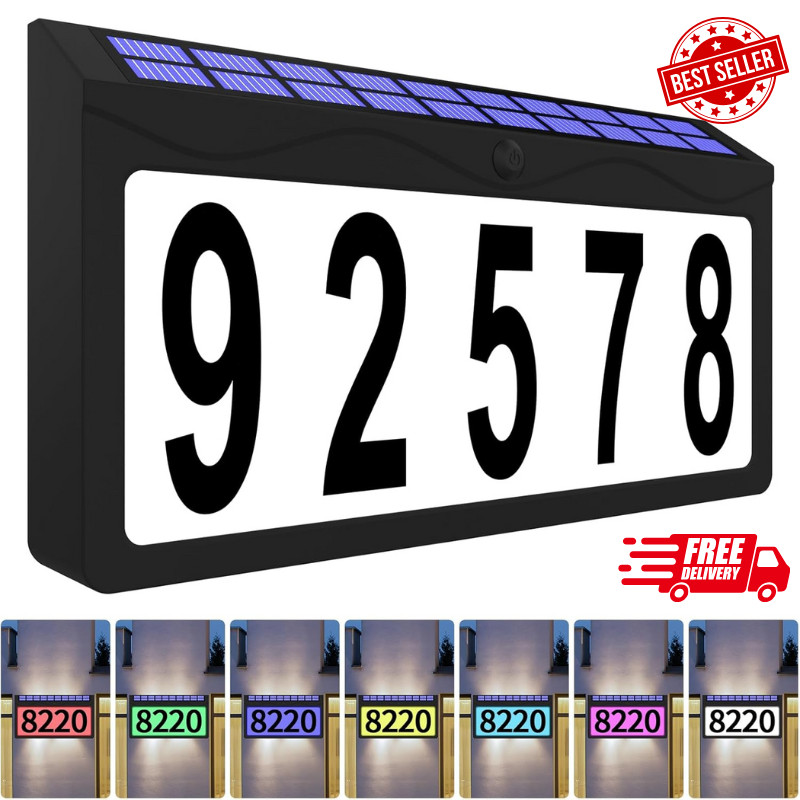 Illuminated Solar Address Sign with Waterproof RGBW House Numbers for Outdoors gallery