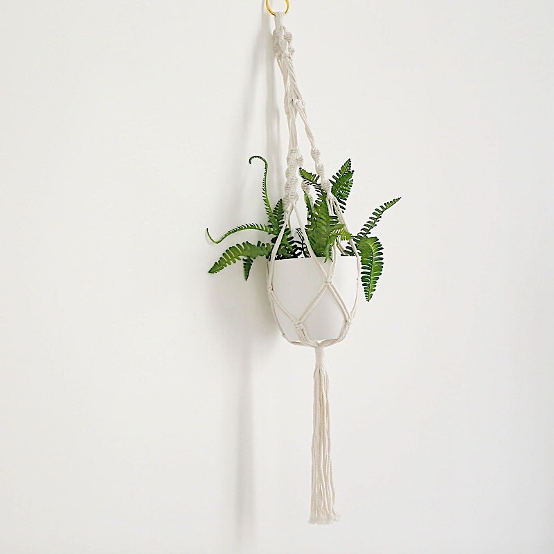 2 Ivory Cotton Ropes Macrame Plant Hanger Decorative Indoor POT HOLDERS Party gallery
