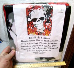 Fleece Throw Lap Blanket Wall Hanging, Skull & Flames, 50 x 60 “, 100% polyester