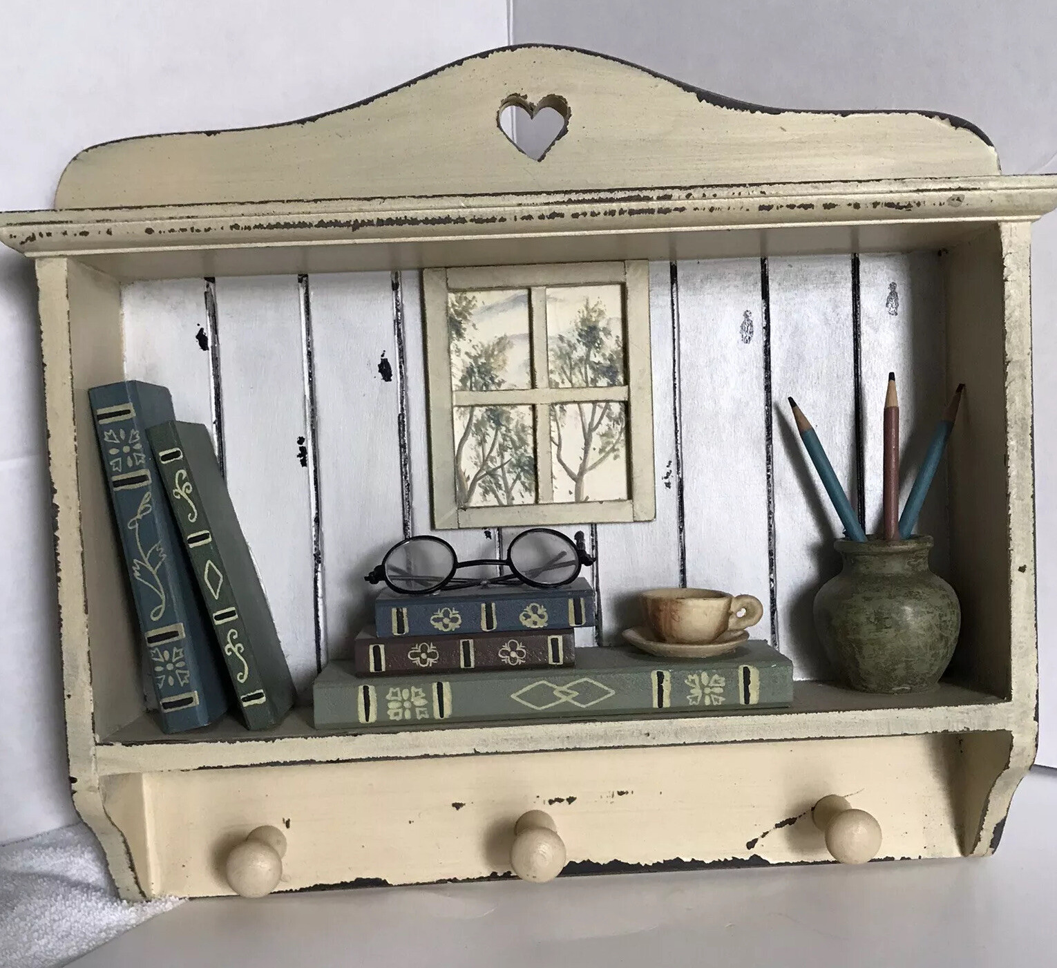 Books Writer Rustic Distressed Beige Wooden Wall Hanging with Hooks gallery