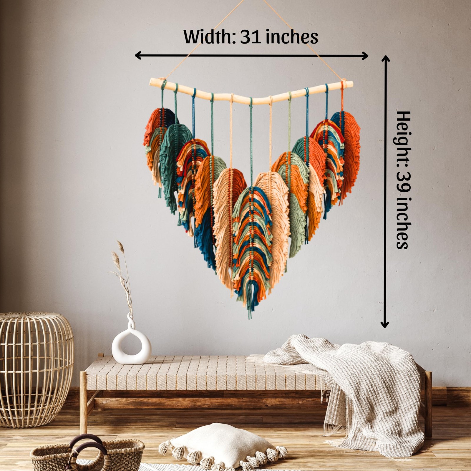 Large Macrame Wall Hanging Boho Tapestry 31x39in gallery