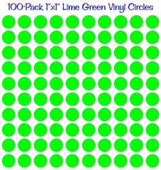 100 pack 1″x1″ Diameter Round Lime Neon Green Vinyl Circles / Polka Dots Decals