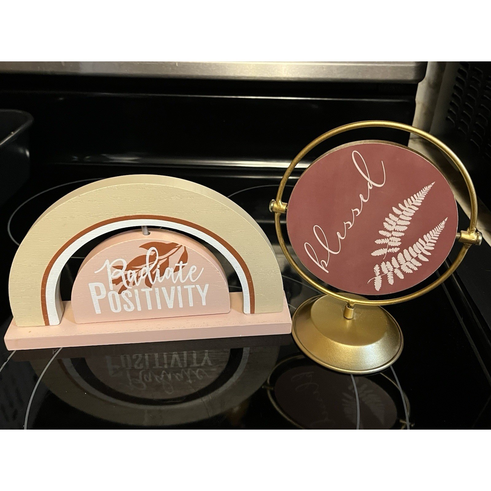 Set/2 Table Decor "Radiate Positivity" "Loved/Blessed" Mauve Cream Color E153 gallery