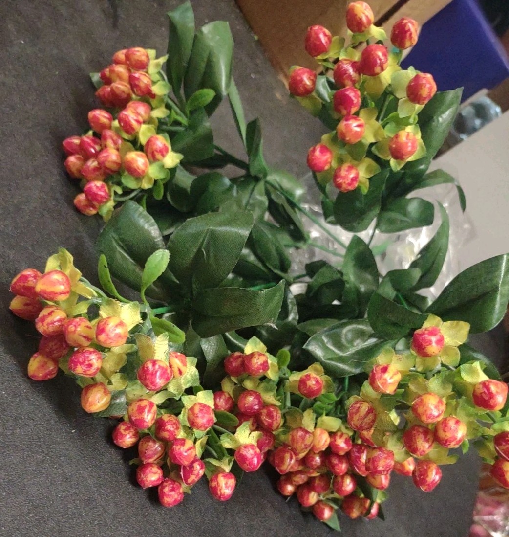 15" Retro Hypericum Berry Bush, Red Rust Brown, Plastic Berries Silk Leaves gallery